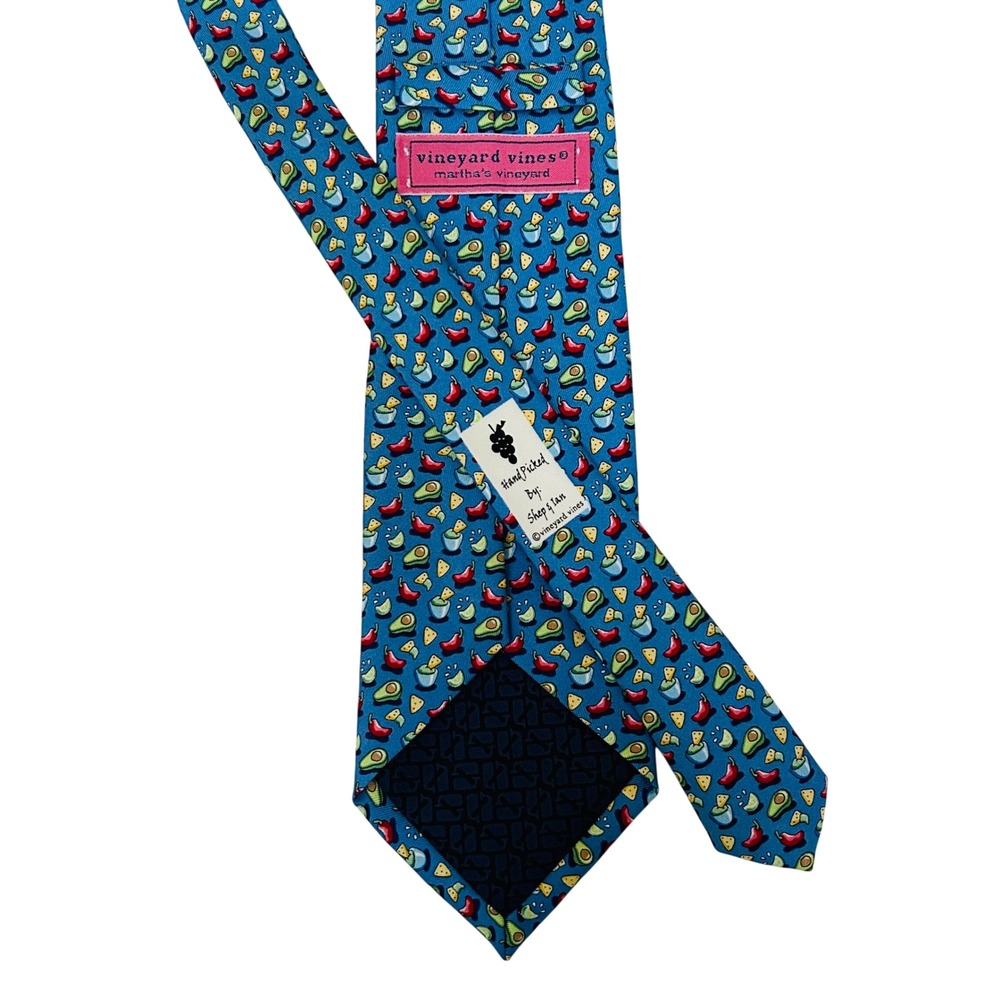 Vineyard Vines Mens Blue Avocado Chili Chips Guacamole Silk Tie 3.5"x60.5"
